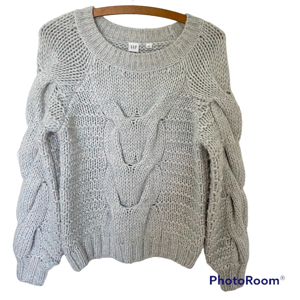 Gap Oversized Chunky Cable Light Blue/ cream Sweater XSmall wool alpaca blend
